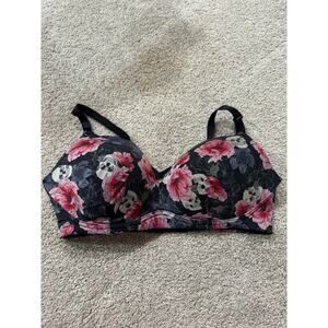 Torrid Curve 360 Back Smoothing Wireless Push Up Plunge Bra Skulls & Roses 40DD